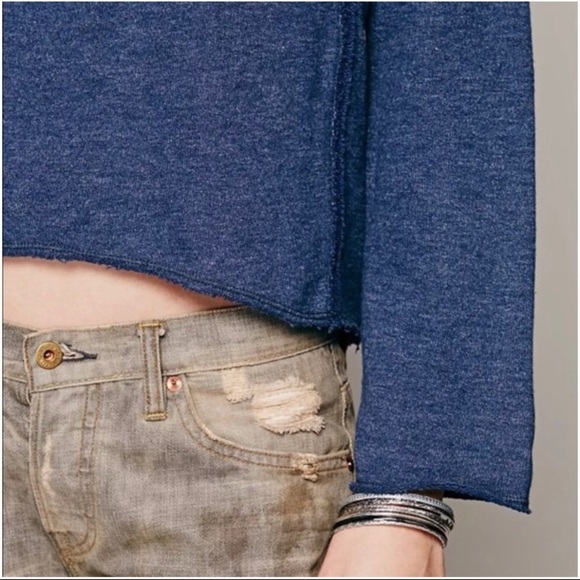 Free People Black and Blue Boho Crochet Cropped Sweatshirt - Women’s Size XS - Picture 3 of 8